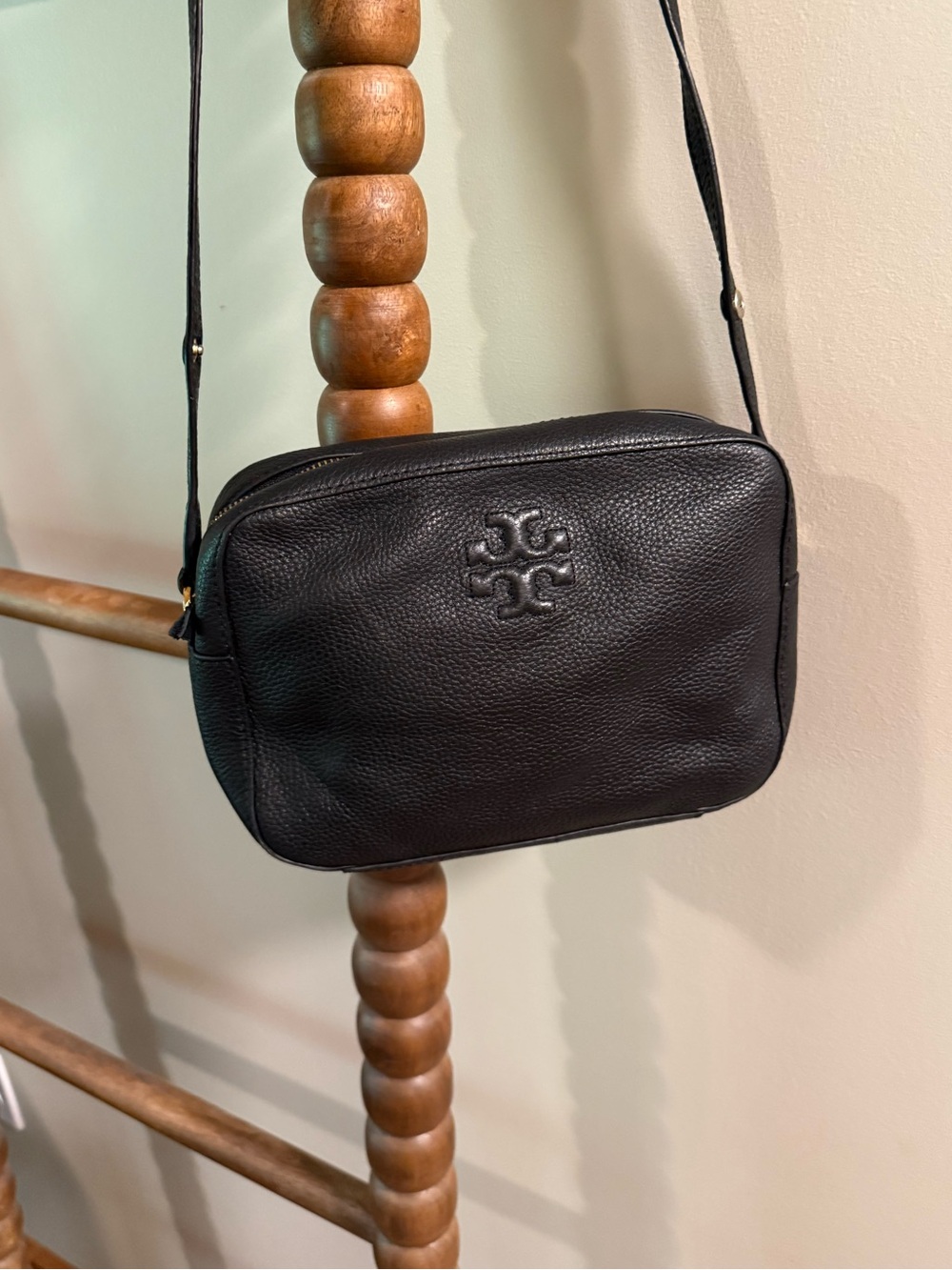 Tory Burch Black Pebbled Leather Crossbody Camera Bag
